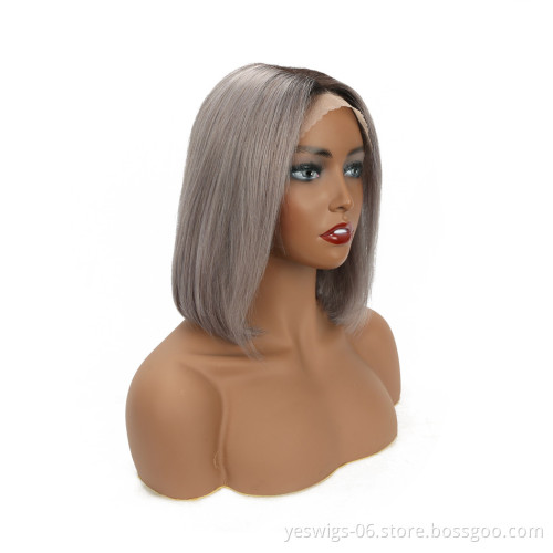 Wholesale Bob Wig Vendors Yeswigs Real Mink Brazilian Human Hair Short Bob 1b/gray Lace Front Ombre Hair Wig for Black Women